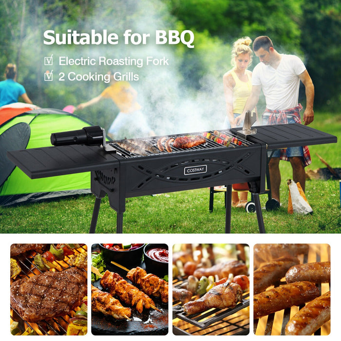 Portable Charcoal BBQ Grill - Detachable Legs, Roasting Fork, Compact Design - Ideal for Camping and Outdoor Cooking Enthusiasts
