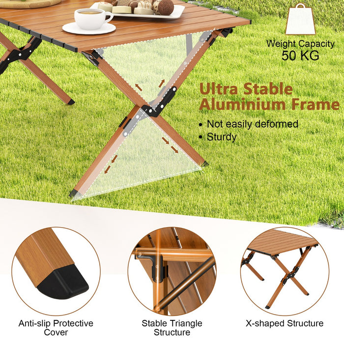 Aluminum Picnic Table - Foldable, Roll-Up, Camping Table with Carry Bag, Natural Color - Perfect for Outdoor Activities and Easy Transport