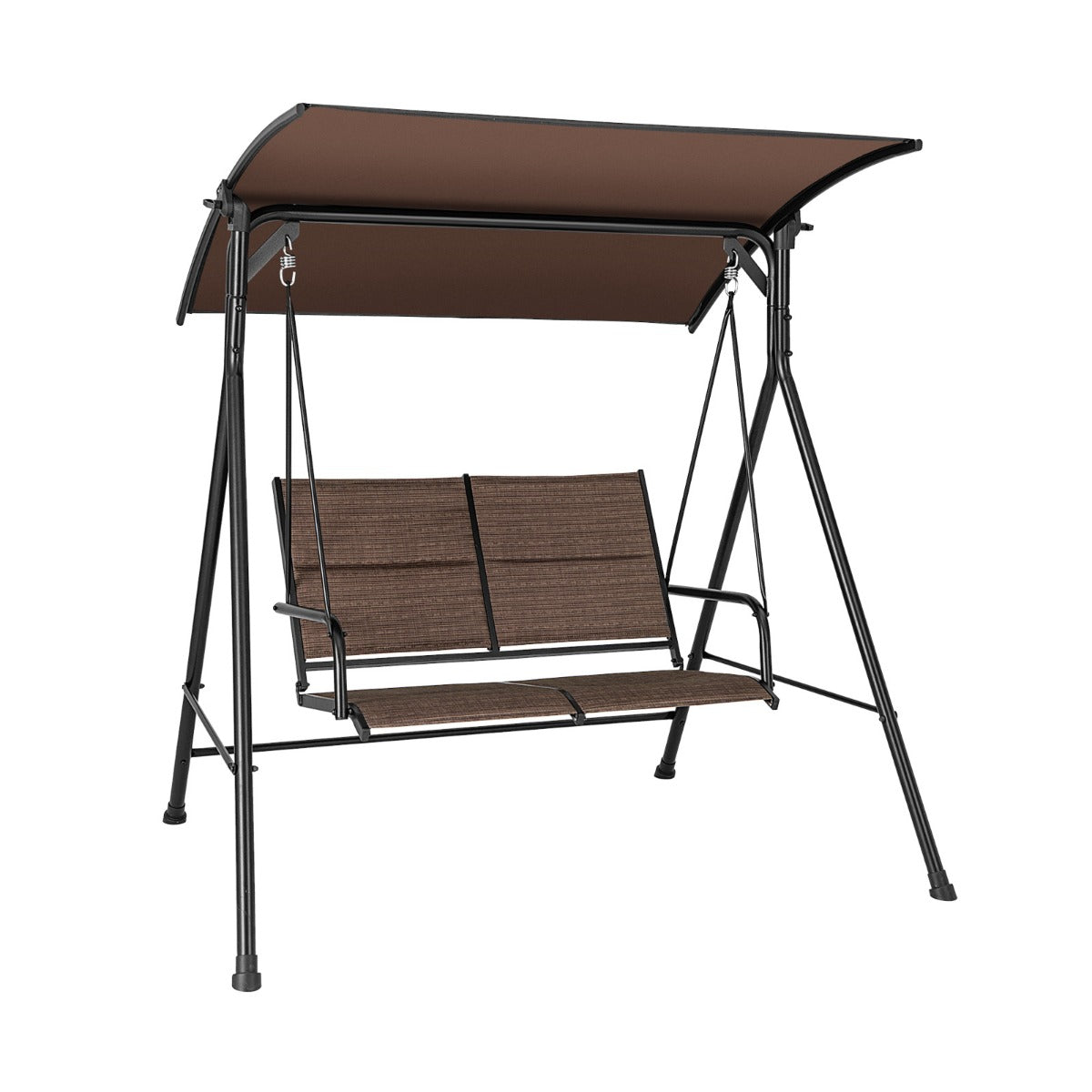 Outdoor 2-Seat Porch Swing - Includes Spring Hook and Comfy Cushions in Brown - Perfect for Backyard, Patio, and Deck Relaxation