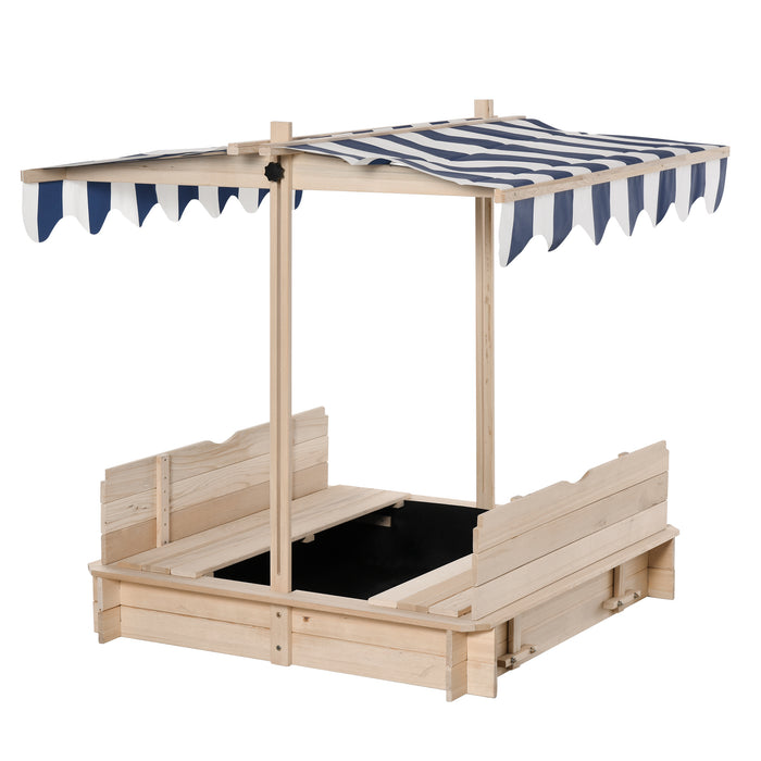 Kids Square Wooden Sandpit with Adjustable Canopy - Outdoor Backyard Cabana Sandbox Play Station, 106x106x121cm - Ideal Playset for Children's Creative Play and Sun Protection