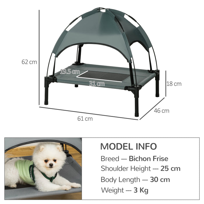 Breathable Mesh Elevated Pet Cot with UV Protection Canopy - Waterproof Raised Dog Bed for Small Dogs, Grey, 61x46x62cm - Ideal Outdoor Lounging Solution for Pets