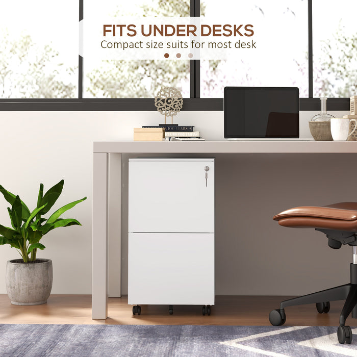 Steel Mobile File Cabinet with Lock - 2-Drawer Vertical Storage for A4, Legal, Letter Size Documents - Secure Office Organizer with Adjustable Hanging Bar