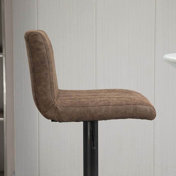 Adjustable Height Swivel Gas Lift Barstools - Set of 2, PU Leather, Footrest, Brown - Ideal for Home Bar or Kitchen Counter Seating