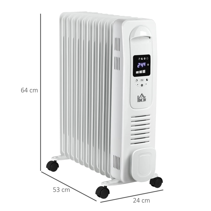 2720W Digital Oil-Filled Radiator - 11-Fin Portable Electric Heater with LED Display and 3 Heat Settings - Safety Cut-Off Feature and Remote Control for Easy Room Heating