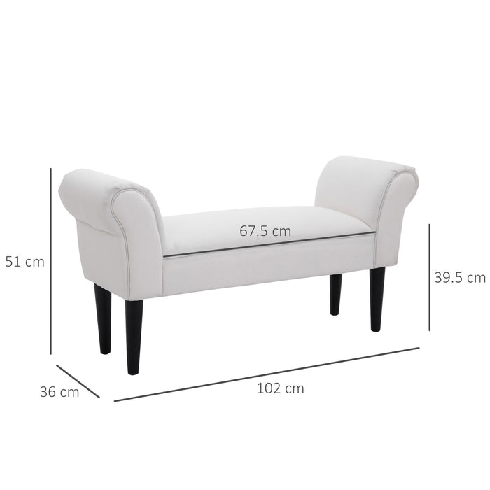 Chic White Chaise Lounge Sofa with Wooden Legs - Petite Velvet Upholstered Bench for Bedroom or Window Seat - Elegantly Crafted for Small Spaces and Home Decor Enhancements