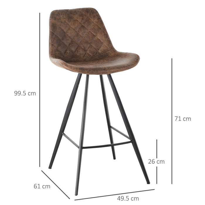 Vintage-Style Microfiber Bar Stools - Set of 2, Quilted Tub Design, Padded Seat with Steel Footrest - Comfortable Seating for Home, Cafe, Kitchen, Brown