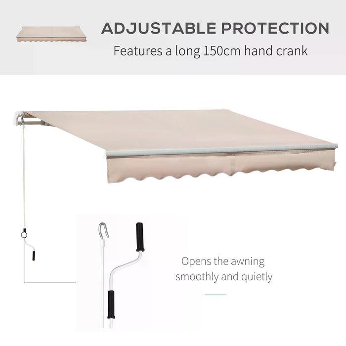Retractable Manual Awning 4x2.5m - Window/Door Sun Shade Canopy, Beige with Fittings and Crank Handle - Ideal for Residential Outdoor Space Protection