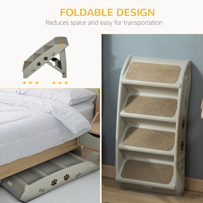 4-Step Foldable Pet Stairs for Cats & Small Dogs - With Non-slip Mats for Safe Climbing, 62x38x49.5cm - Ideal for Senior Pets, Access to High Beds & Sofas, Grey