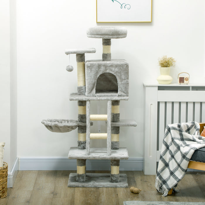 Cat Craft Tower - 132cm Multi-Level Climbing Tree with Scratching Post, Cozy House & Lounging Hammock - Ideal for Active Cats and Kittens to Play and Relax