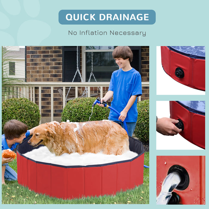 Foldable Dog Pool - 120cm Red Pet Swimming Basin - Ideal for Outdoor Cooling and Play