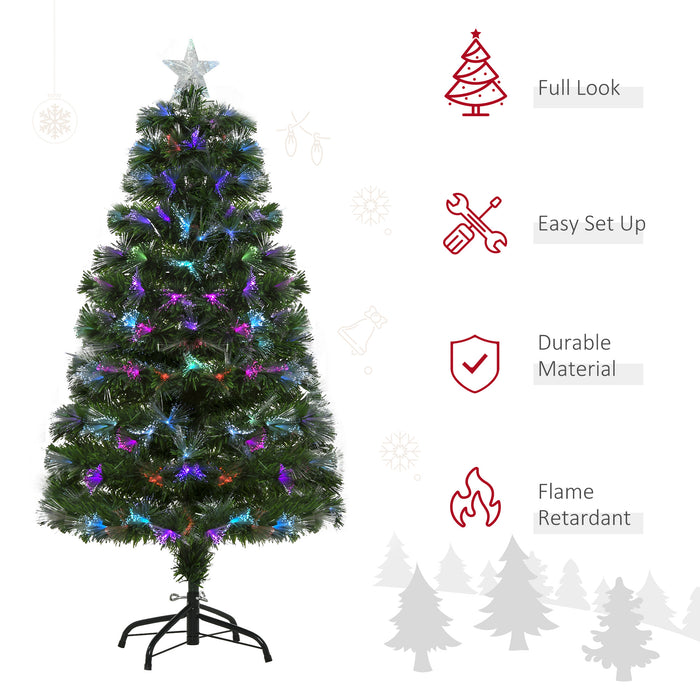 HOMCM 1.2m Fiber Optic Tree - LED Pre-Lit Christmas Decoration with Colorful Lights and Flash Mode - Festive Accent for Holiday Home Ambiance