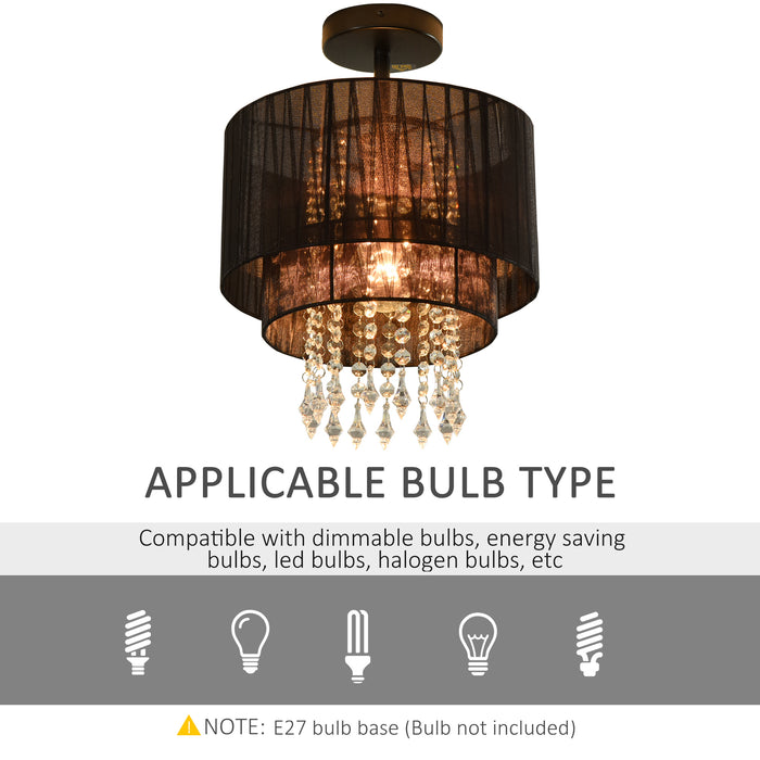 Vintage Metal Chandelier - Dual Drum Shade Lamp with Acrylic Crystal Accents - Elegant Lighting for Living and Dining Areas