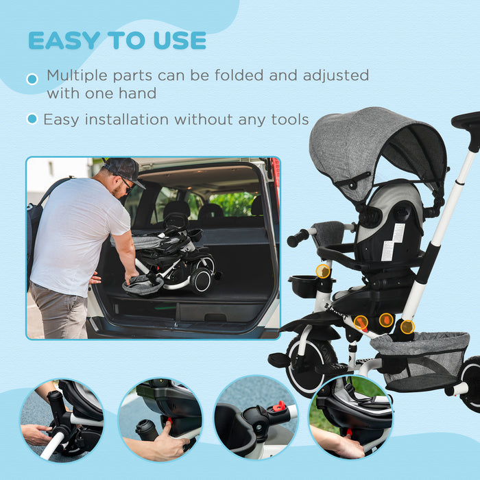 Kids 3-in-1 Tricycle with Reversible Seat and Adjustable Steering Handle - Versatile Toddler Trike in Sleek Grey - Perfect for Growing Children's Outdoor Play