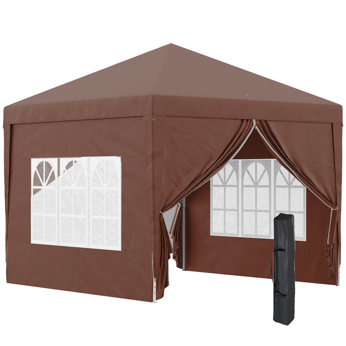 3x3m Pop-Up Gazebo Canopy - Wedding Party Tent with Windows & Carry Bag - Outdoor Event Shelter in Coffee Color