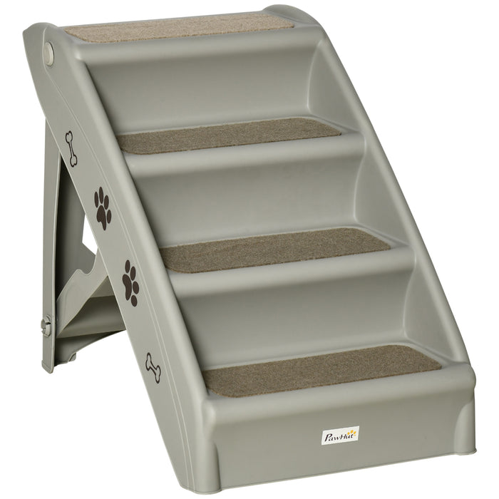 4-Step Foldable Pet Stairs for Cats & Small Dogs - With Non-slip Mats for Safe Climbing, 62x38x49.5cm - Ideal for Senior Pets, Access to High Beds & Sofas, Grey