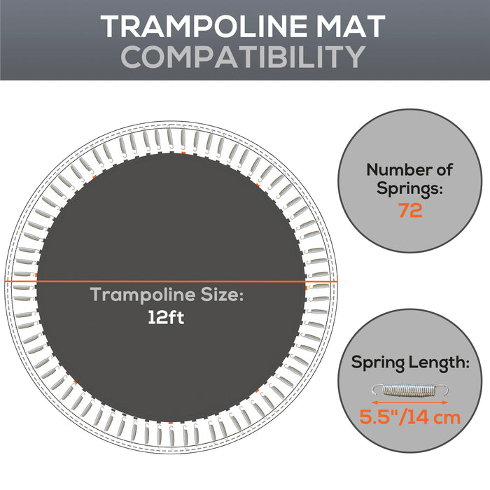 12ft Trampoline Replacement Mat with Spring Pull Tool - Durable Jumping Surface, 72 V-Hooks, Fits 14cm Springs - Perfect for Outdoor Family Fun