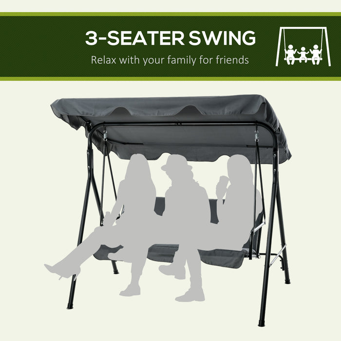 Garden Swing Seat for 3 People - Adjustable Canopy Patio Swing Chair, Grey - Ideal for Outdoor Relaxation and Comfort