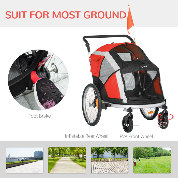 Foldable Two-In-One Pet Bike Trailer with Safety Features - Versatile Trailer with Leash and Safety Flag for Pets - Ideal for Small Cats and Puppies, Outdoor Adventures in Red