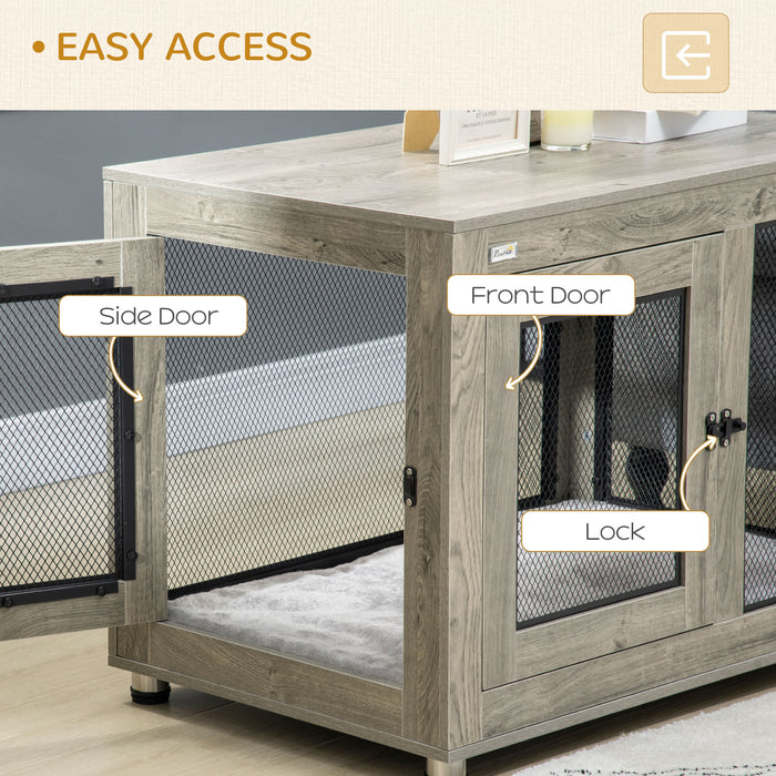 Two-in-One Large Canine Habitat - Dual-Door Dog Crate with Comfy Cushion - Multipurpose Pet Enclosure & Stylish Living Room Furniture