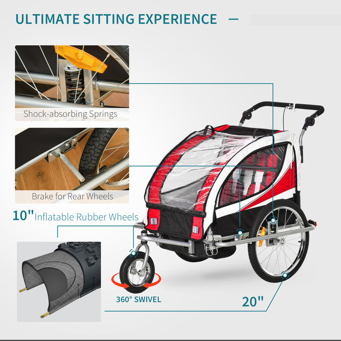 360° Rotatable Child Bike Trailer - Dual Kid Capacity with Durable Steel Frame & LED Safety Light - Ideal for Active Families with Babies & Toddlers