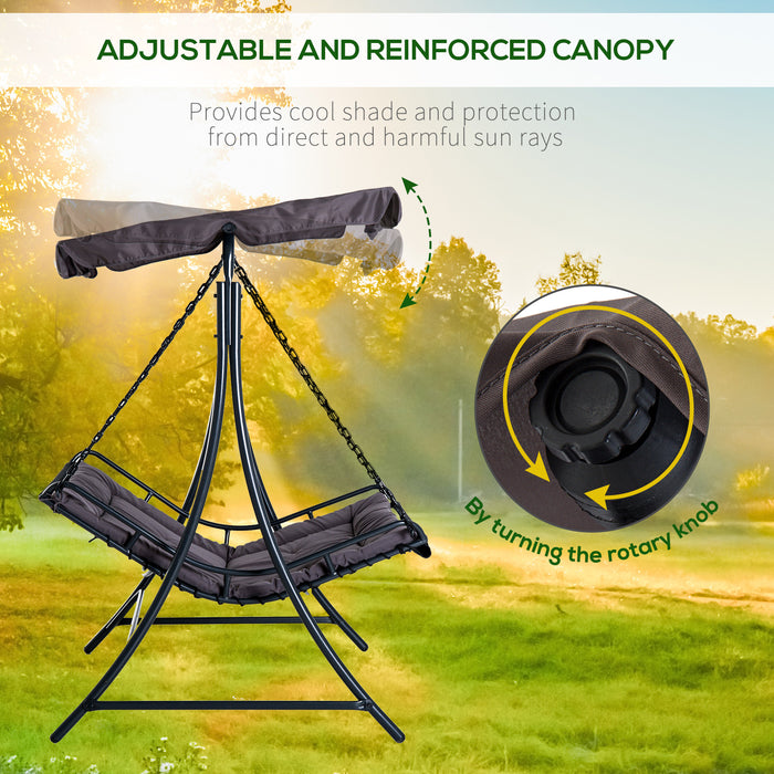 Double Hammock Swing Chair with Canopy - 2-Person Garden Bench Bed, Rocking Sun Lounger with Cushion - Comfortable Outdoor Seating for Backyard & Patio Relaxation, Grey