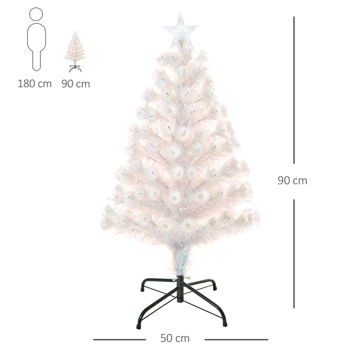 Fiber Optic LED Pre-Lit Artificial Christmas Tree, 3 Feet - Shimmering White Holiday Home Décor - Perfect Xmas Centerpiece for Small Spaces