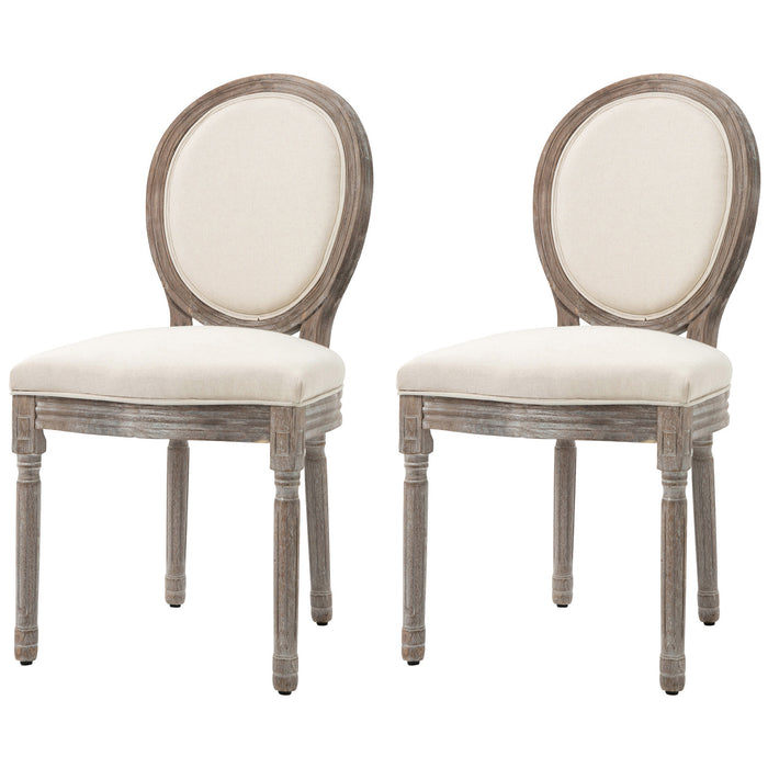 French-Style Dining Chairs - Set of 2 Padded Kitchen Seats with Wood Frame and Elegant Curved Back, Cream White - Ideal for Home Dining Room Comfort