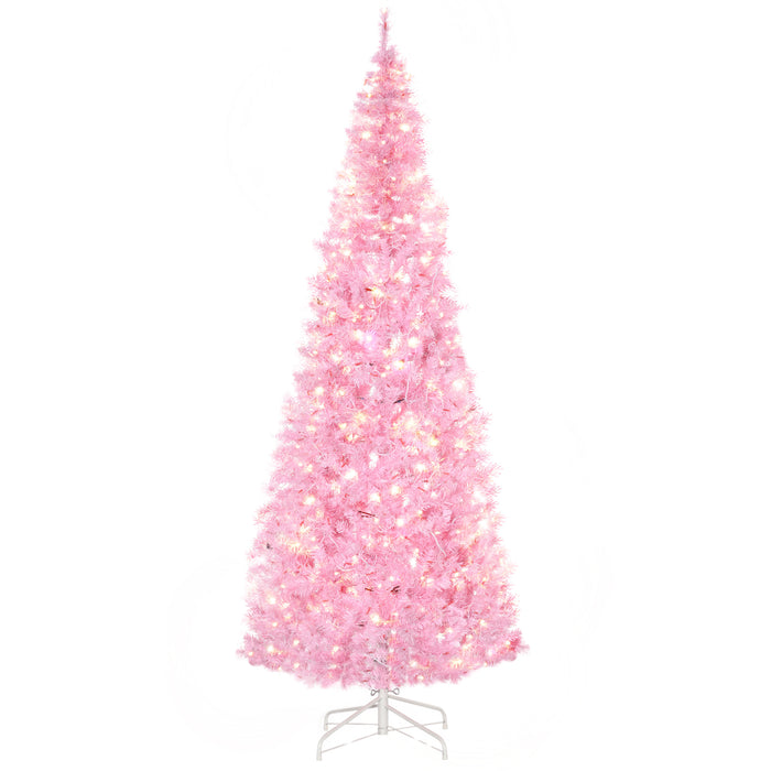 Pencil Slim 7-Foot Pre-Lit Artificial Christmas Tree - 350 Warm White LED Lights with 818 Realistic Tips - Slim Pink Xmas Tree for Holiday Decor