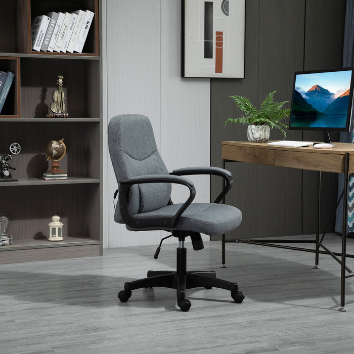 Ergonomic High-Back Office Chair with Lumbar Massager - 360° Swivel, Adjustable Height & Tilt, Grey - Enhanced Comfort for Extended Desk Work