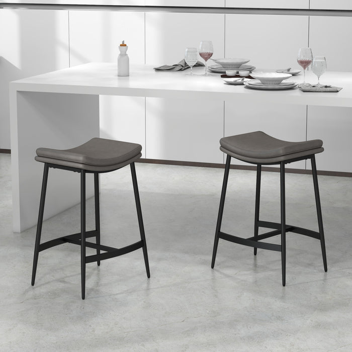 Microfibre Upholstered Kitchen Stools - Set of 2 Industrial Bar Chairs with Curved Seat - Stylish Seating for Home Bar & Counter Spaces