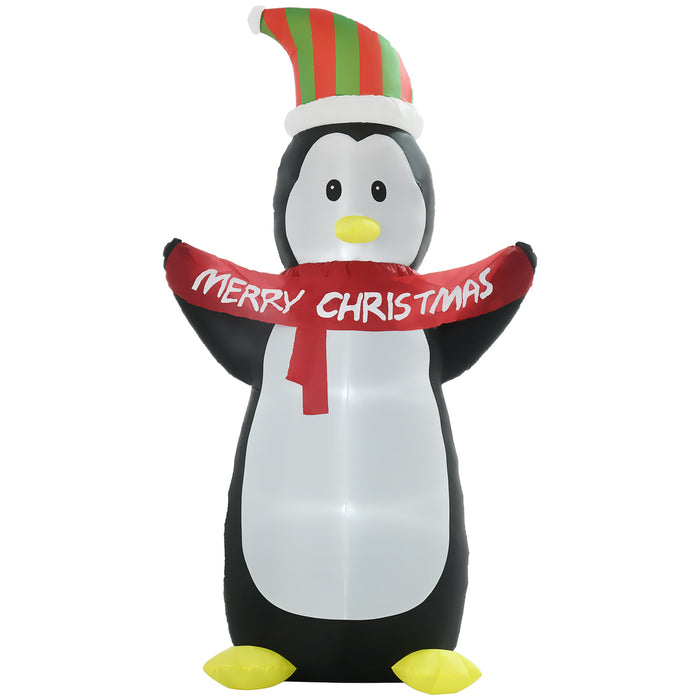 Inflatable 8-Foot Penguin with Merry Christmas Banner - LED-Lit Holiday Lawn Ornament - Festive Outdoor & Indoor Decoration for Yards and Parties