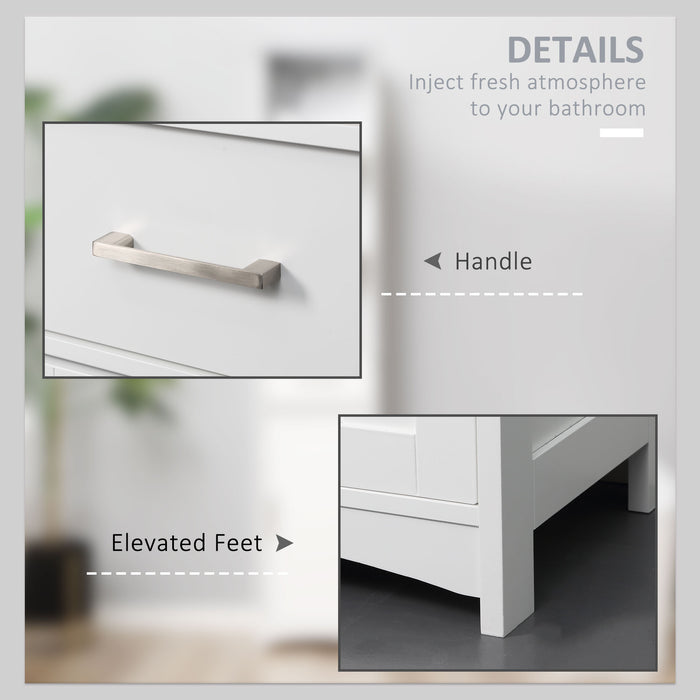 Freestanding Linen Tower Cabinet - 3-Tier Shelf, Cupboard, Drawer & Door Slim Storage Organizer - Ideal for Bathroom & Small Spaces