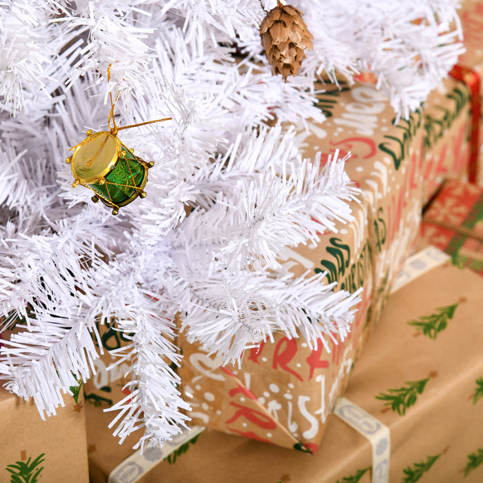 Artificial Christmas Tree with Ornaments - 4.9ft Festive White Holiday Decor with Metal Stand - Perfect for Home & Office Xmas Decoration