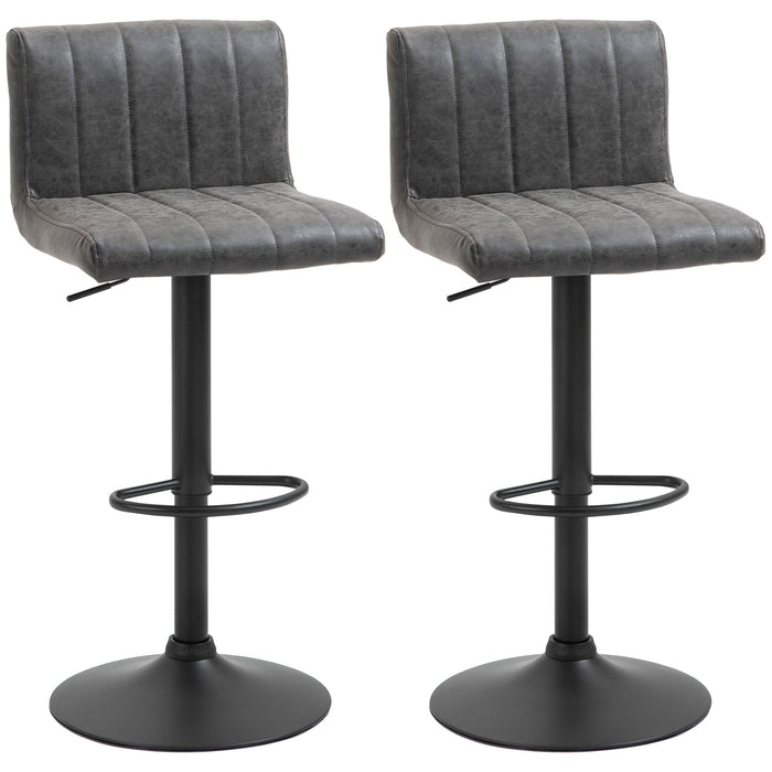 Adjustable Height Bar Chairs with Footrest, Set of 2 - PU Leather & Gas Lift Grey Bar Stools - Perfect for Home Dining & Entertainment Areas