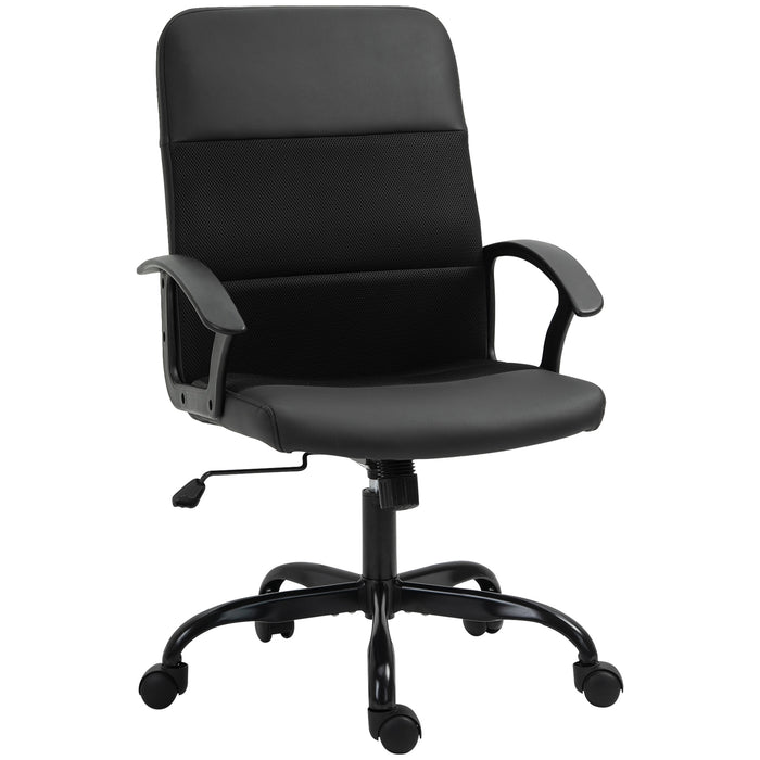Ergonomic PVC Leather Office Chair with Mesh Panel - Swivel Seat, Padded, Adjustable Height & Tilt, 5-Wheel Base - Comfortable Desk Seating for Professionals