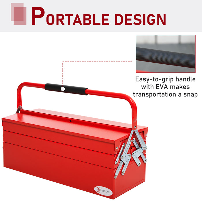 3-Tier 5-Tray Metal Toolbox - Professional Portable Storage Cabinet with Cantilever Design - Workshop Organizer with Carry Handle for Easy Transportation