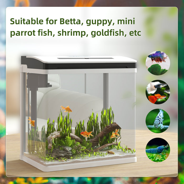 13L Glass Aquarium Fish Tank - Complete Set with Filter & LED Lighting for Aquatic Pets - Perfect for Betta, Guppy, Mini Parrot Fish & Shrimp, Dimensions: 29x20x30.5cm
