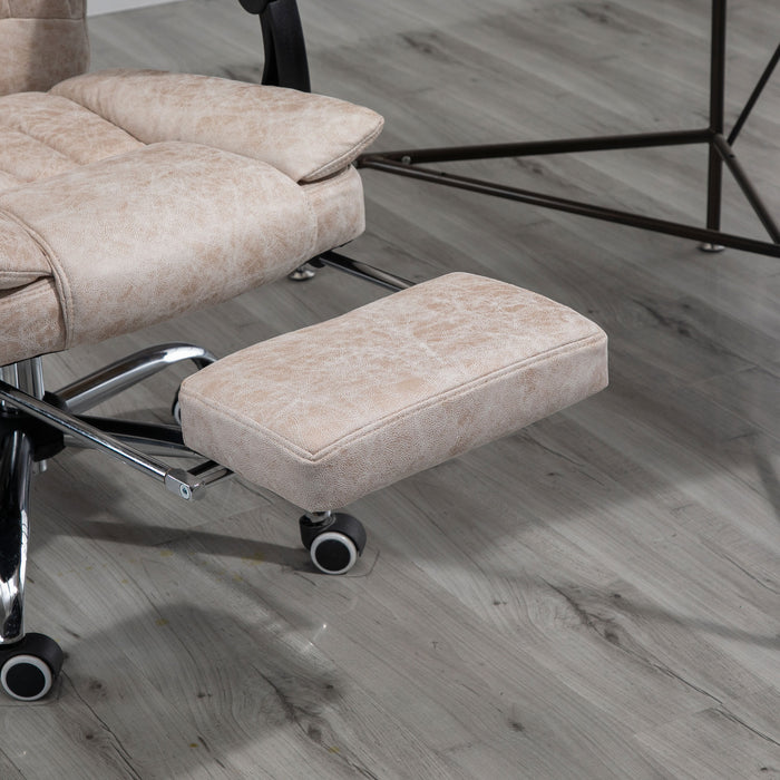 Ergonomic Microfibre Home Office Chair with Reclining Feature - Swivel Wheels, Adjustable Armrests and Footrest for Comfort - Ideal for Extended Desk Work, Beige