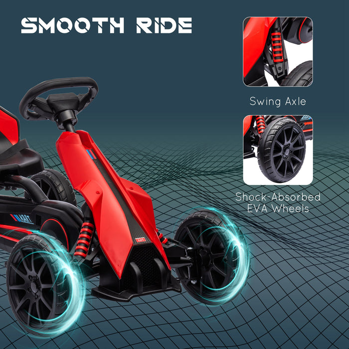 Kids Pedal Go Kart Racer - Adjustable Seat, EVA Tire Shock Absorption, Handbrake - Fun Riding Toy for Ages 3-8, Red