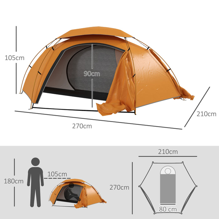 Lightweight Aluminum Frame Dome Camping Tent - 2000mm Waterproof with Removable Rainfly - Ideal for 1-2 Person Outdoor Adventures, Orange