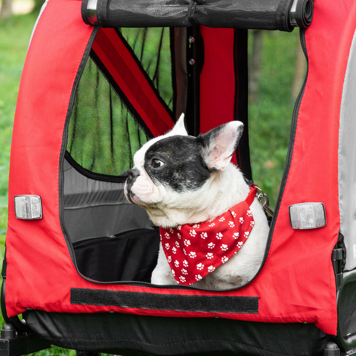 2-in-1 Dog Bike Trailer and Pet Stroller - Reinforced Steel Frame Bicycle Carrier with Universal Wheel, Reflectors & Safety Flag - Red Travel Cart for Small to Medium Pets