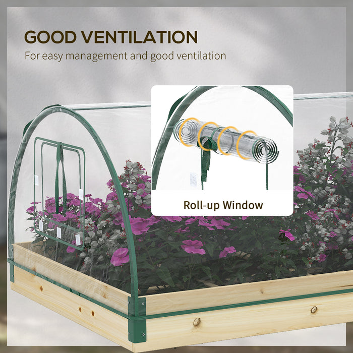 Garden Planter Box with Greenhouse - Elevated Wooden Bed with PVC Cover and Roll-Up Windows - Ideal for Growing Vegetables and Plants with a Natural Aesthetic