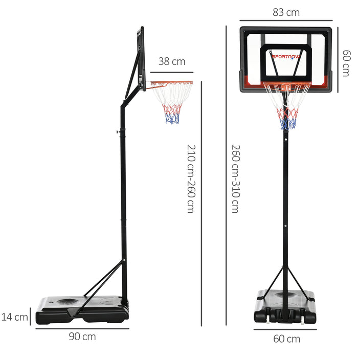 Adjustable 2.1-2.6m Basketball Hoop System - Sturdy Backboard, Weighted Base with Wheels - Ideal for Players of All Ages, Easy Portability