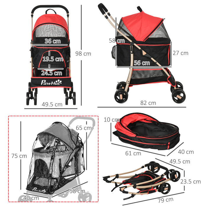 3-in-1 Detachable Pet Stroller with Rain Cover - Cat Dog Pushchair, Foldable Carrier, Universal Wheels & Brake System, Canopy, Storage Basket - Ideal for Secure Pet Travel & Convenience