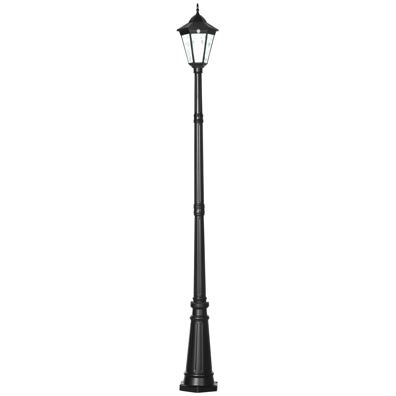 Solar-Powered LED Garden Lamp Post - 2.4m Aluminum Frame Patio Path Light with PIR Motion Sensor - Ideal for Lawns and Pathways, Elegant Black Design