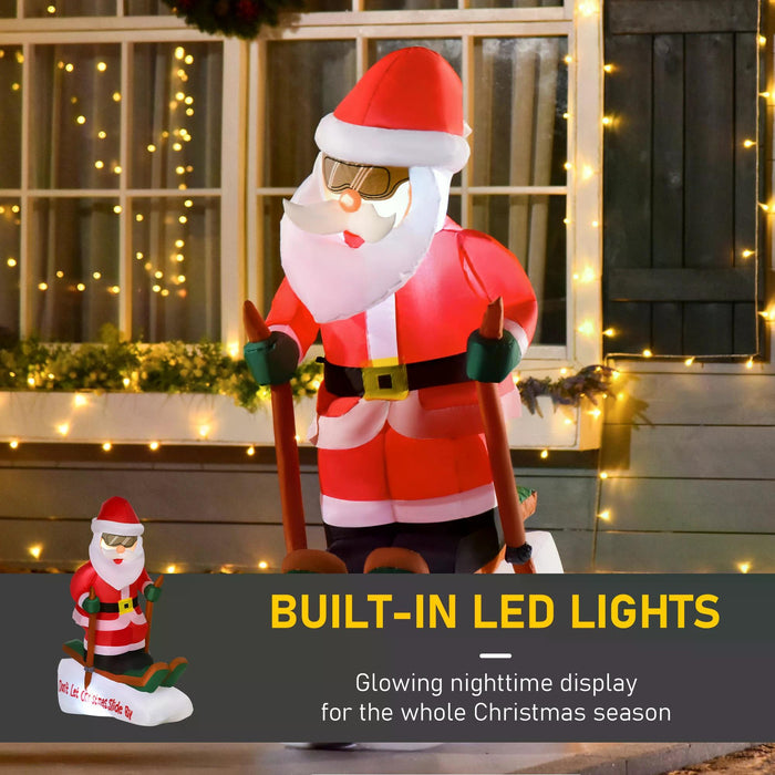 Santa Claus Skiing Inflatable - 4ft Tall Christmas Outdoor Display - Effortless Install for Festive Yard Decor