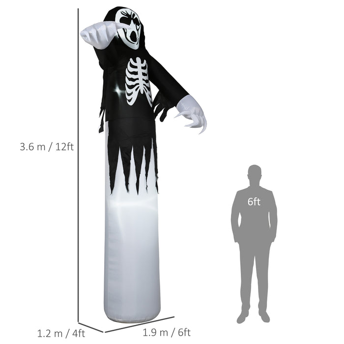 Inflatable 12ft Halloween Skeleton Ghost - Blow-Up Yard Decoration with LED Lighting and Disco Effect - Perfect for Spooky Outdoor Festivities