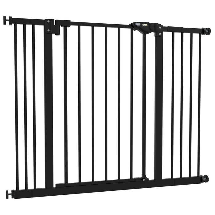 Adjustable Metal Dog Gate 74-100cm Wide in Black - Pet Safety Barrier for Home - Ideal for Puppies & Small Dogs