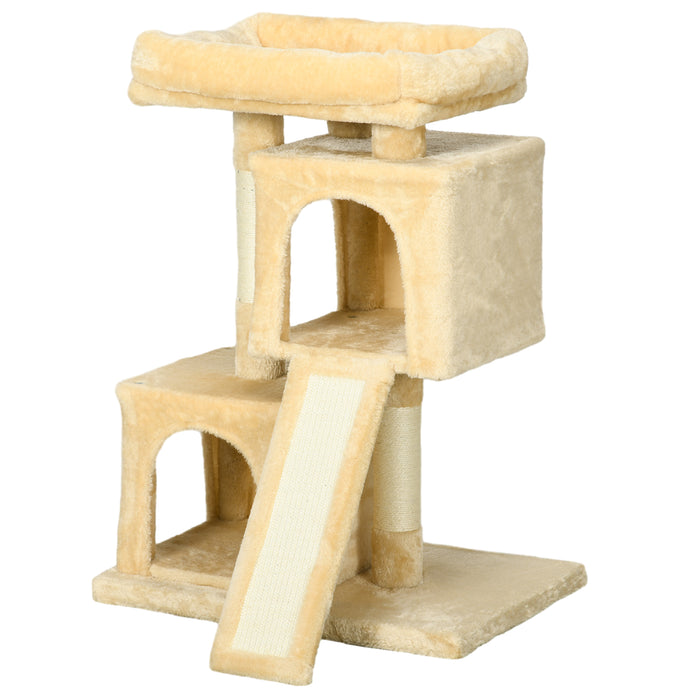 Deluxe Sisal Cat Tree - Dual Condo Play and Rest Station in Cream White - Ideal for Climbing, Scratching, and Napping