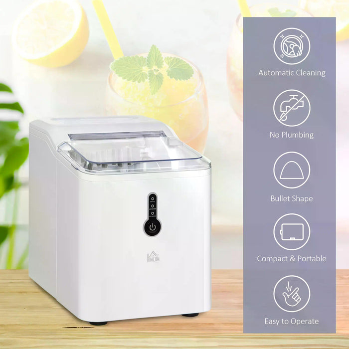 Ice Maker Machine 12kg Capacity - Freestanding Countertop Cube Producer with 1.5L Self-Cleaning Function and Basket - Ideal for Home, Office, and Dining Use in White
